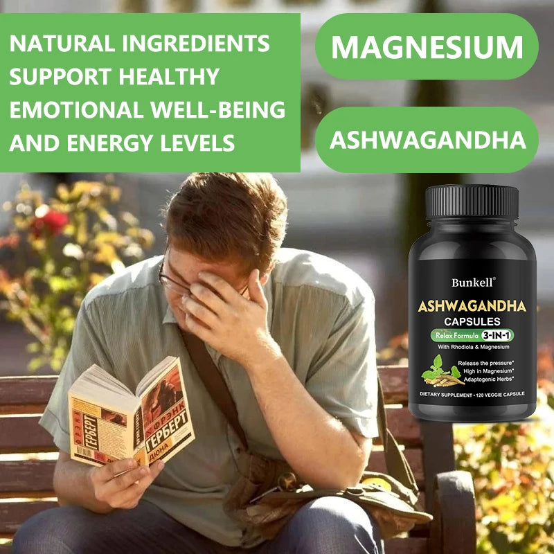 Ashwagandha + Magnesium Capsules — Energy, Strength & Vitality Support with Sleep Balance (Unisex, US Origin)