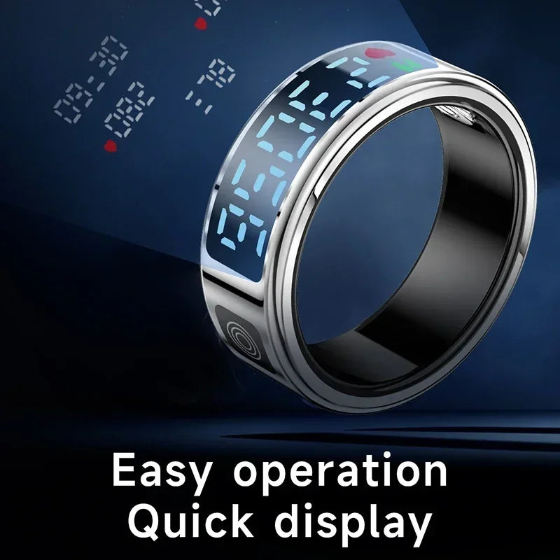 FIDI SR08 Smart Ring — LED Display Wellness Tracker with Sleep, Heart Rate & Sports Modes (Stainless Steel, 3ATM Waterproof)