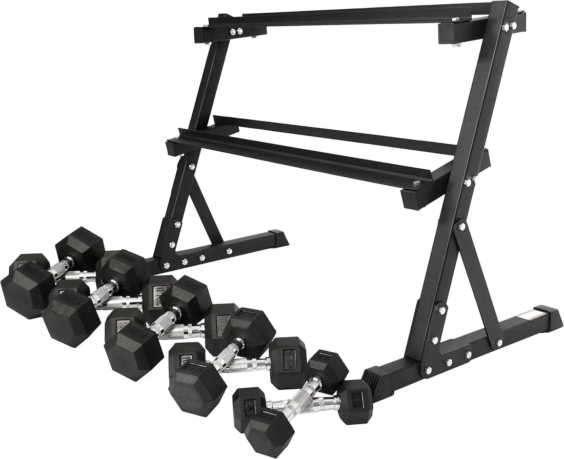 Signature Fitness 150LB Hex Dumbbell Set with Rack