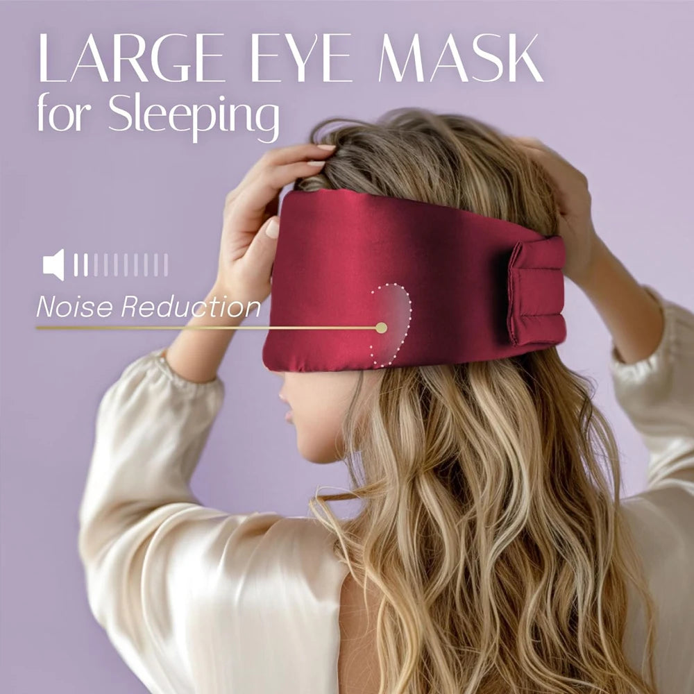 Mulberry Silk Sleep Mask — Pressureless Light-Blocking Eyeshade for Deep Sleep, Anti-Wrinkle Eye Care & Relaxation (Adjustable Wide Ear Cover Design)