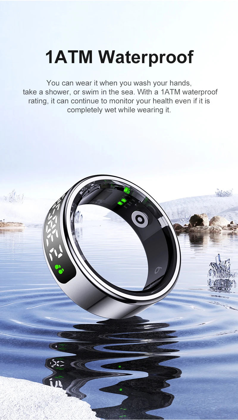 R11C Smart Ring — LED Display Wellness Tracker with Sleep, Heart Rate & Activity Monitoring (Stainless Steel, 1ATM Waterproof)