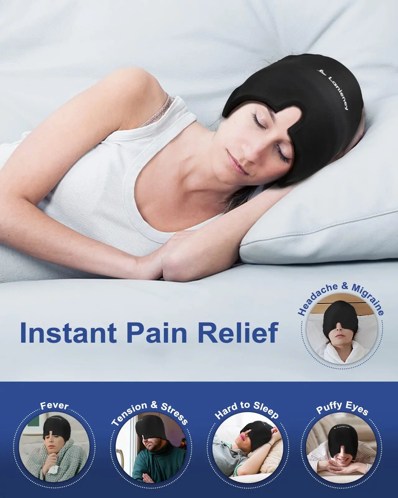 360° Gel Ice Migraine Relief Cap — Hot & Cold Therapy Head Wrap for Headache, Puffy Eyes, Sinus & Stress Relief (Reusable)