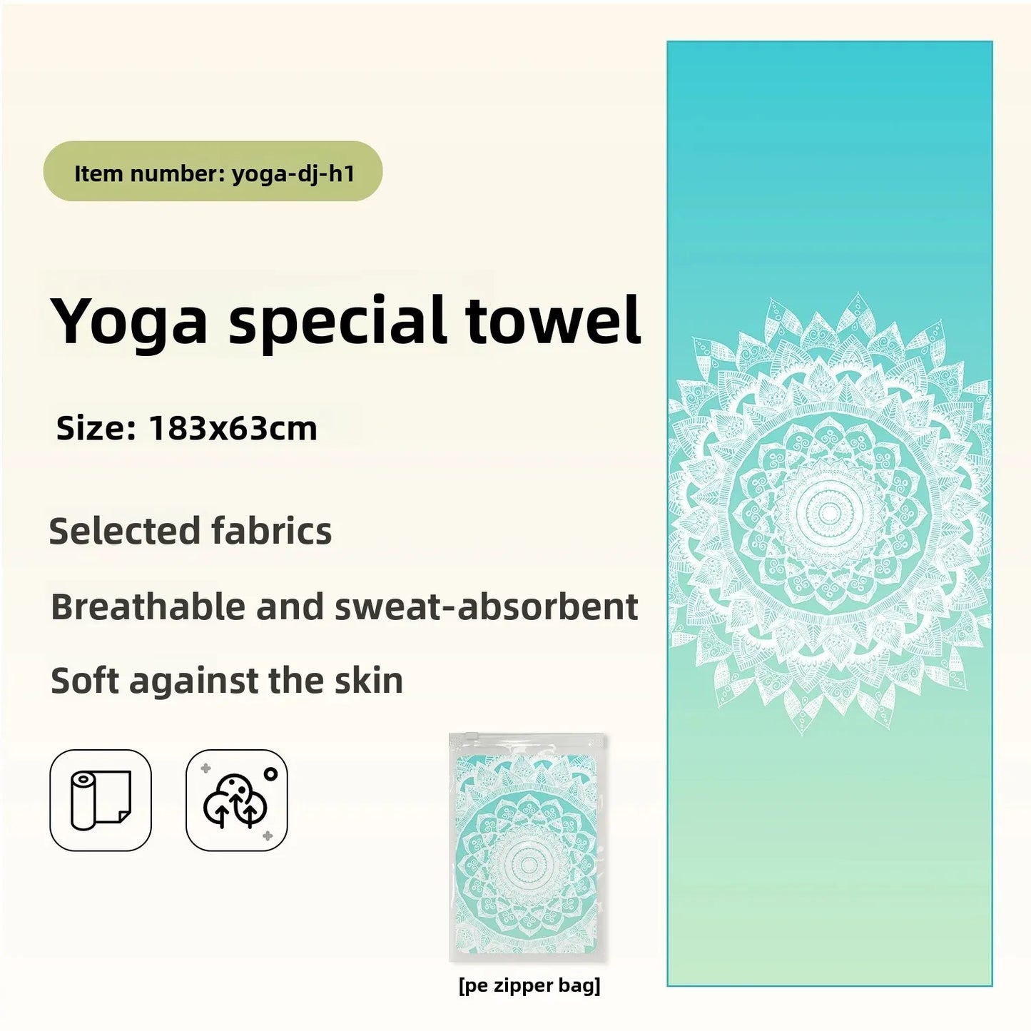 Portable Yoga Towel — Professional Anti-Slip Sweat-Absorbent Travel Mat Towel for Fitness, Pilates & Meditation (Compact Multi-Functional Design)