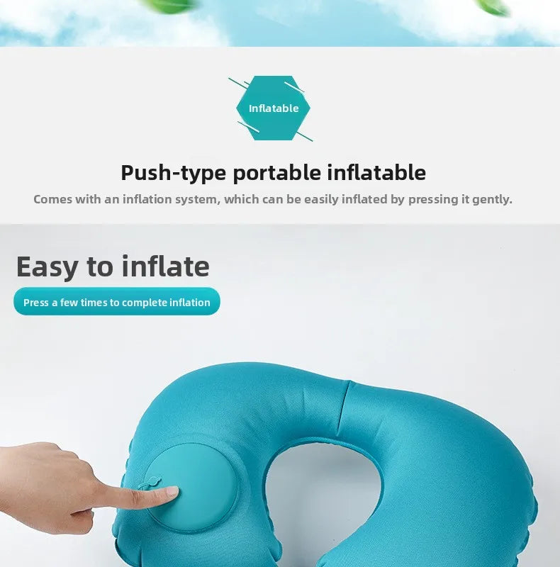 Press Inflatable U-Shaped Neck Pillow — Portable Travel Comfort for Train, Airplane & Long-Distance Journeys (Foldable, Lightweight)