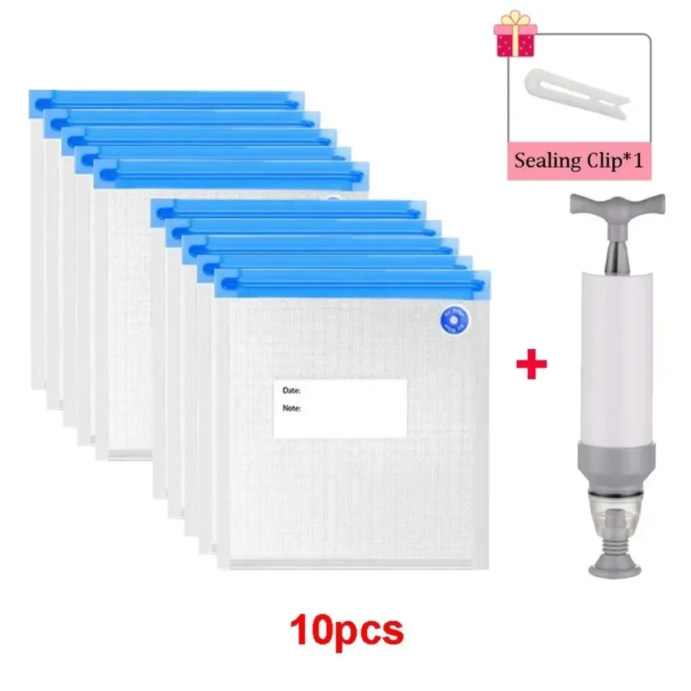 Reusable Vacuum Seal Food Bags with Air Valve Pump
