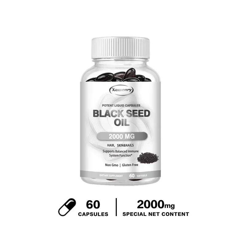 Black Seed Oil 2000 mg Capsules — Nourish Hair Growth, Skin & Nails, Support Immunity & Daily Vitality (60 / 120 Capsules)