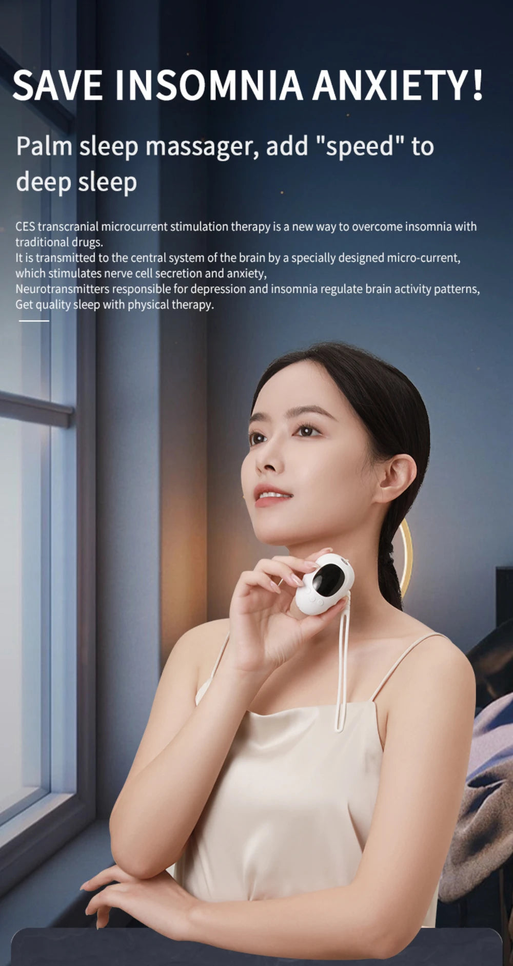 Microcurrent Sleep Aid Device — Handheld CES Relaxation Support for Calm Nights & Stress Relief (Rechargeable, Unisex)