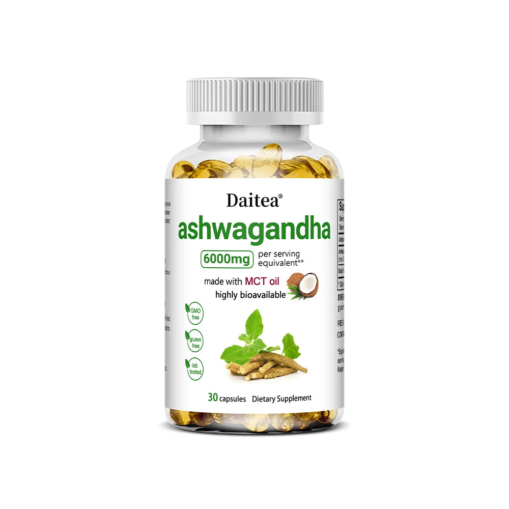 Ashwagandha Root Extract Capsules — Stress, Focus & Sleep Support with Energy Balance (6000 mg, Vegan, Non-GMO, Unisex, US Origin)