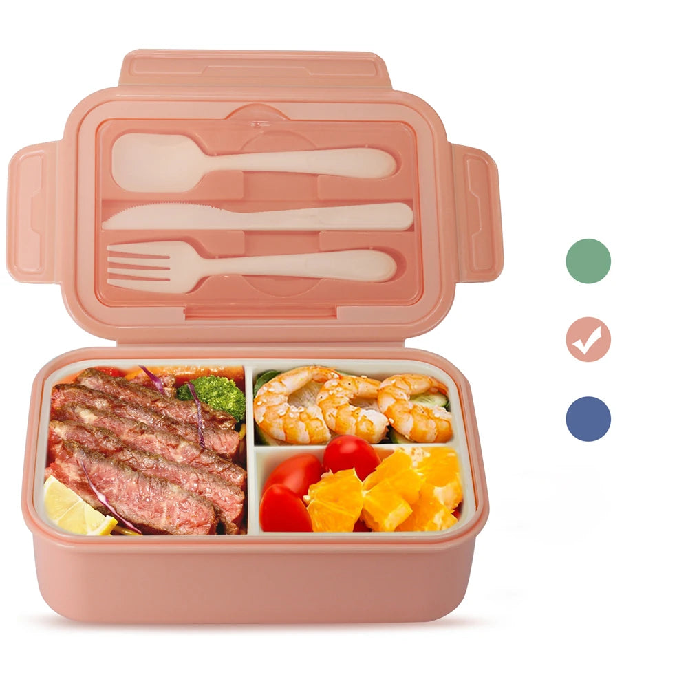 3-Compartment Microwave Lunch Box with Utensils