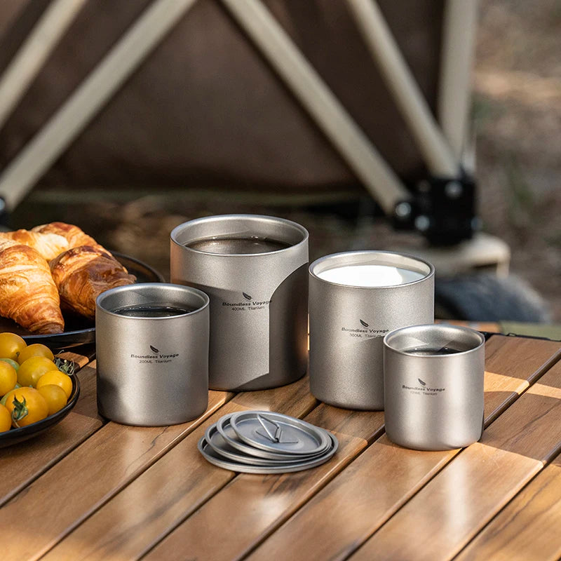 Boundless Voyage Titanium Mug — Double-Walled Anti-Scalding Stackable Cup for Outdoor Camping, Tea & Coffee (400 ml)