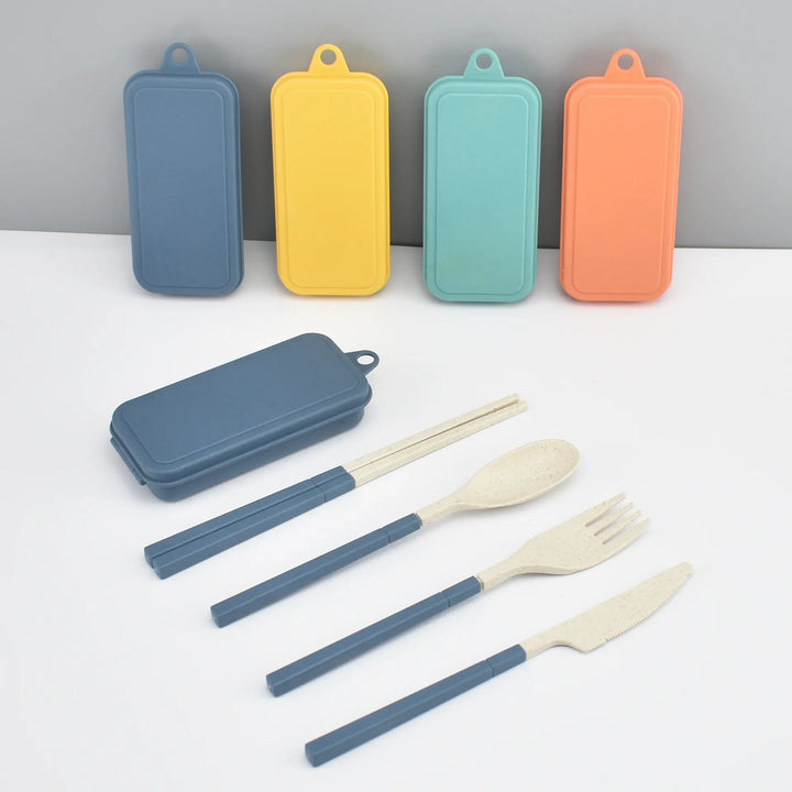 5pcs Portable Wheat Straw Cutlery Set with Carrying Box