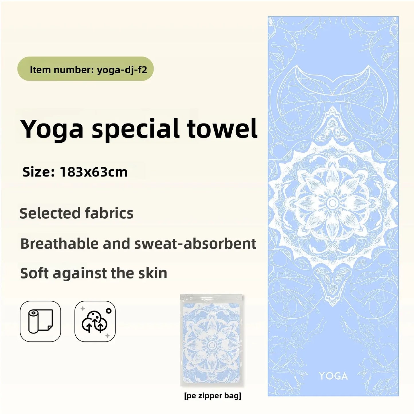 Portable Yoga Towel — Professional Anti-Slip Sweat-Absorbent Travel Mat Towel for Fitness, Pilates & Meditation (Compact Multi-Functional Design)