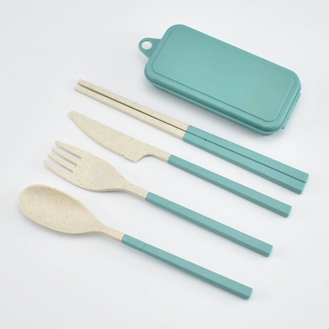 5pcs Portable Wheat Straw Cutlery Set with Carrying Box
