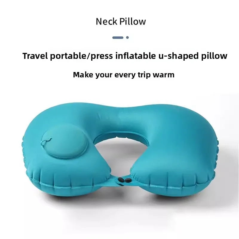 Press Inflatable U-Shaped Neck Pillow — Portable Travel Comfort for Train, Airplane & Long-Distance Journeys (Foldable, Lightweight)