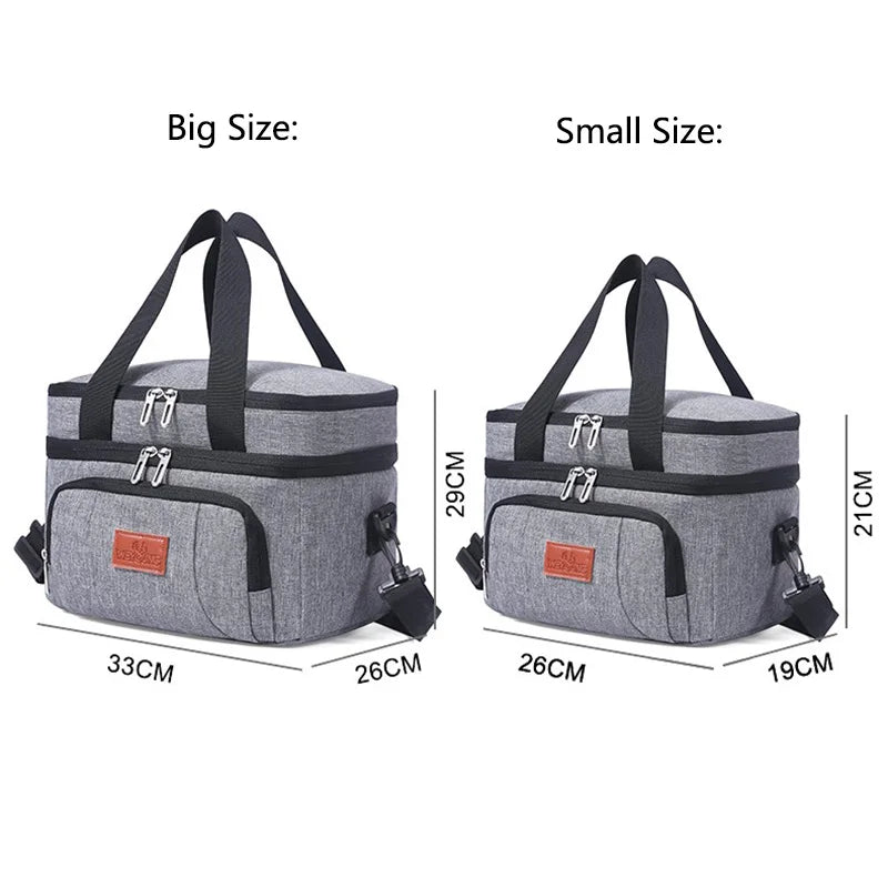 Double Layer Tote Cooler Lunch Bag with Shoulder Strap