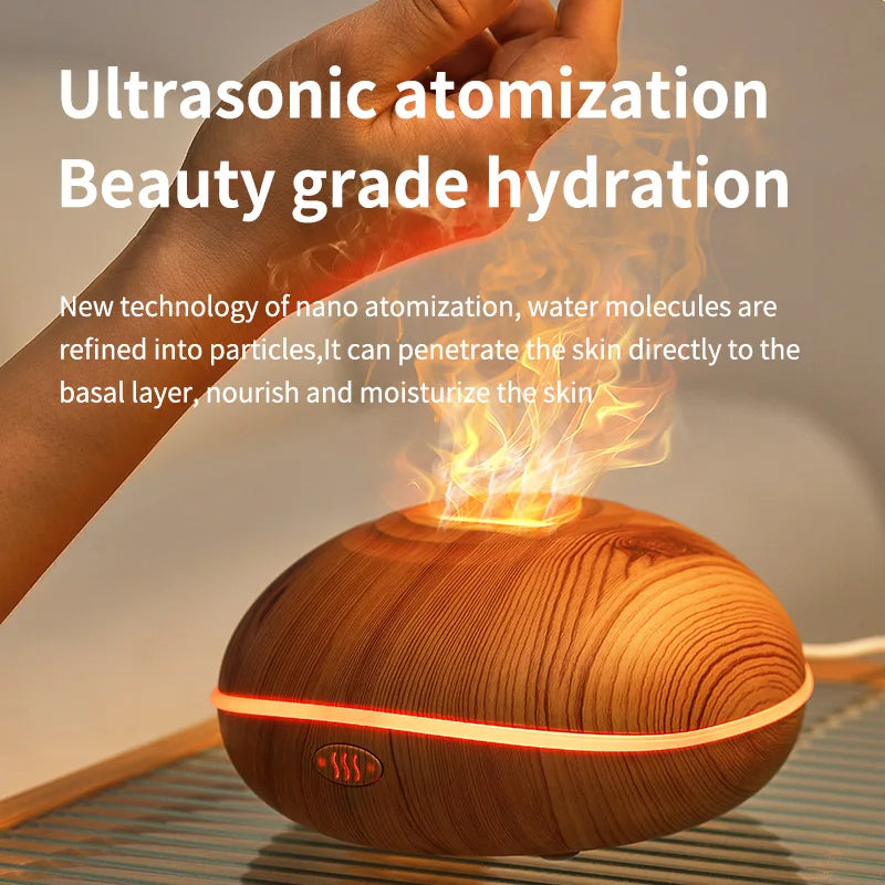 HLCOME Wood-Grain Ultrasonic Aroma Diffuser — 200 ml Essential Oil Humidifier with 7-Color LED Lights & Remote Control for Sleep and Stress Relief