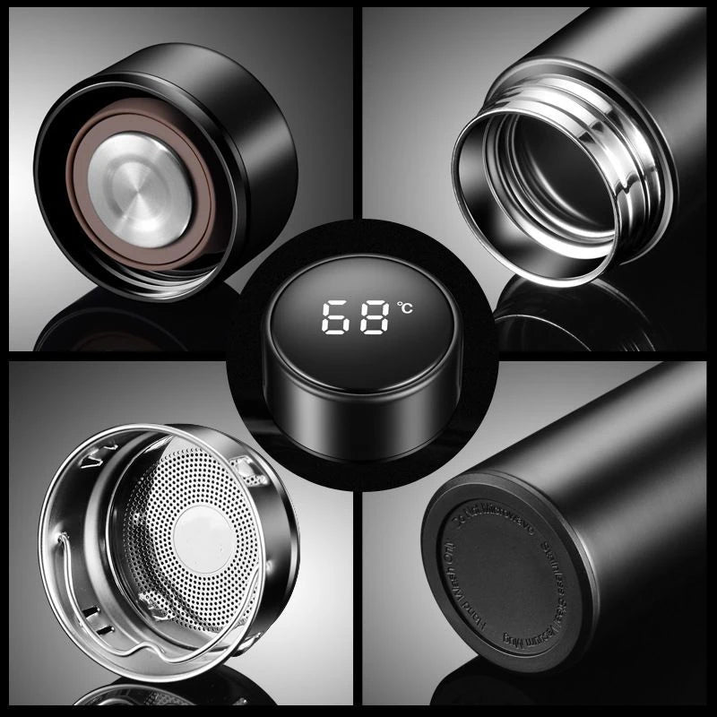 Smart Thermos Bottle — Stainless Steel Digital Temperature Display Cup with Peugeot Logo (Vacuum Insulated Hot & Cold Flask, 500 ml)