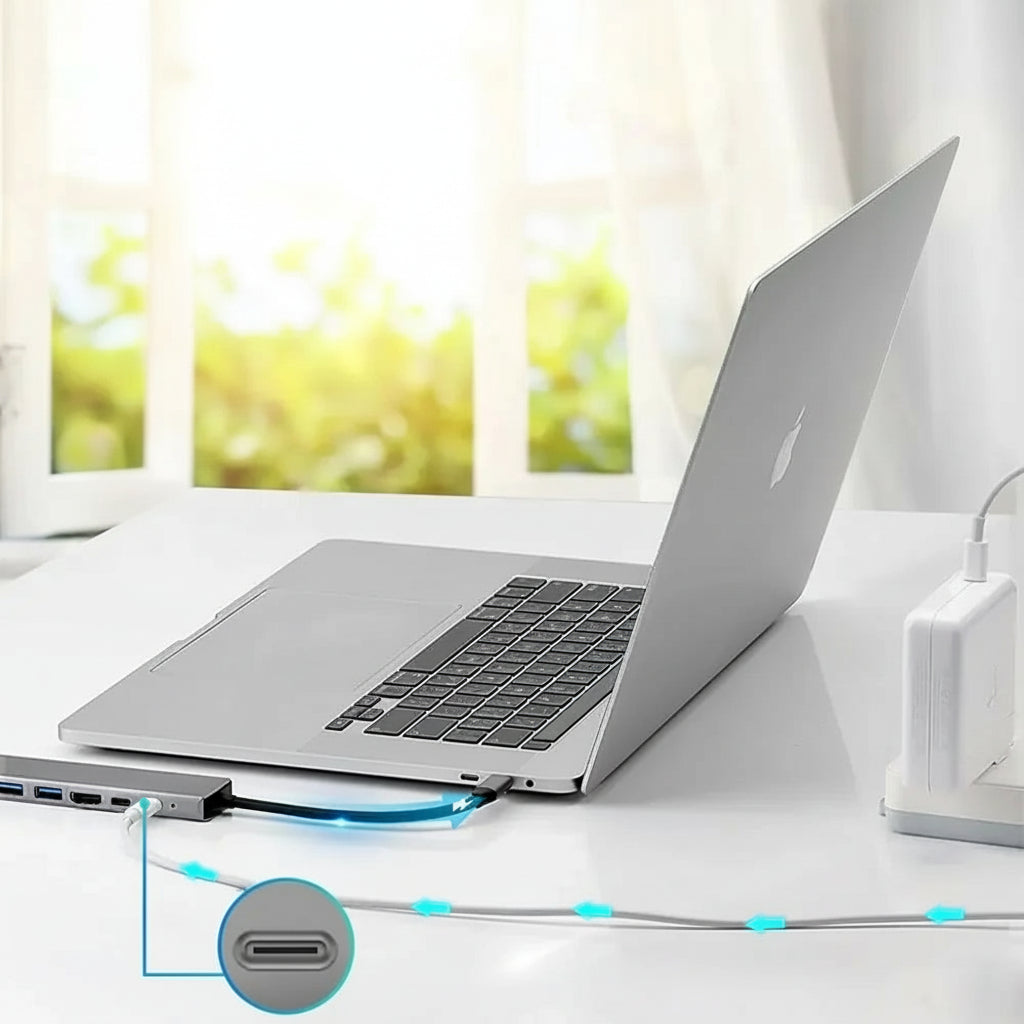 Aluminum USB 3.0 Laptop Docking Hub – PD Fast Charge, RJ45 Ethernet, HDMI, SD/TF Card Reader & Type-C Splitter