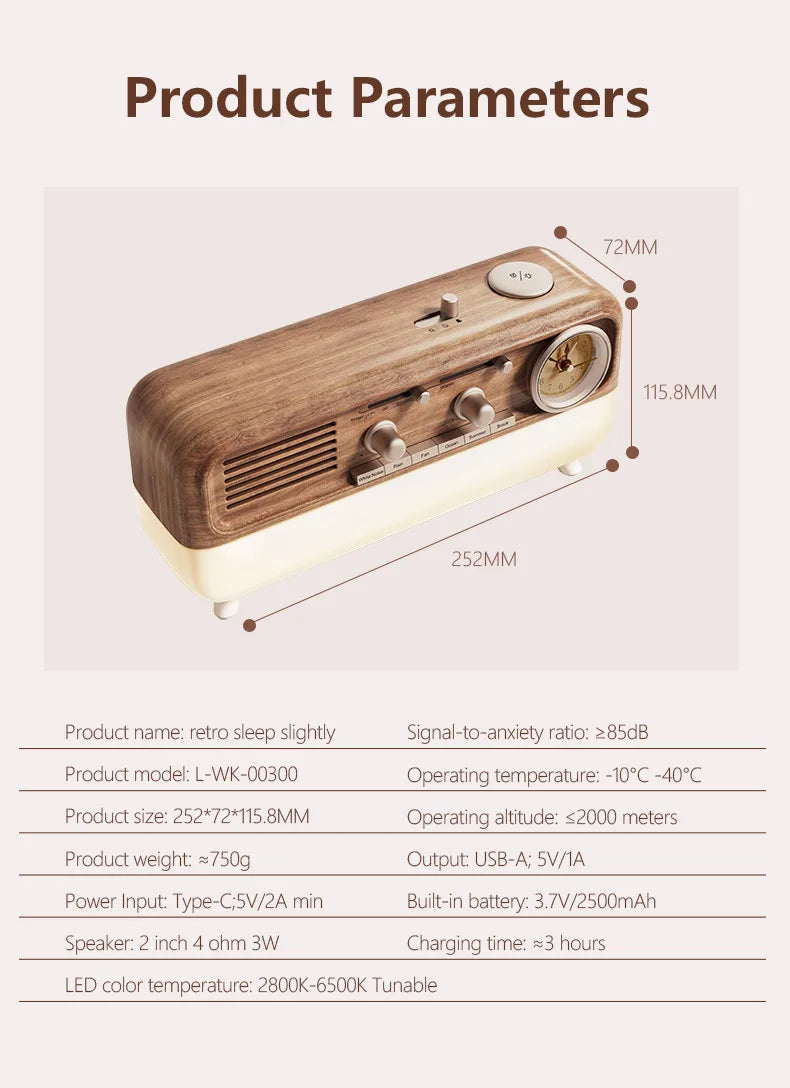 Bluetooth Retro Sleep Speaker with LED Mood Light