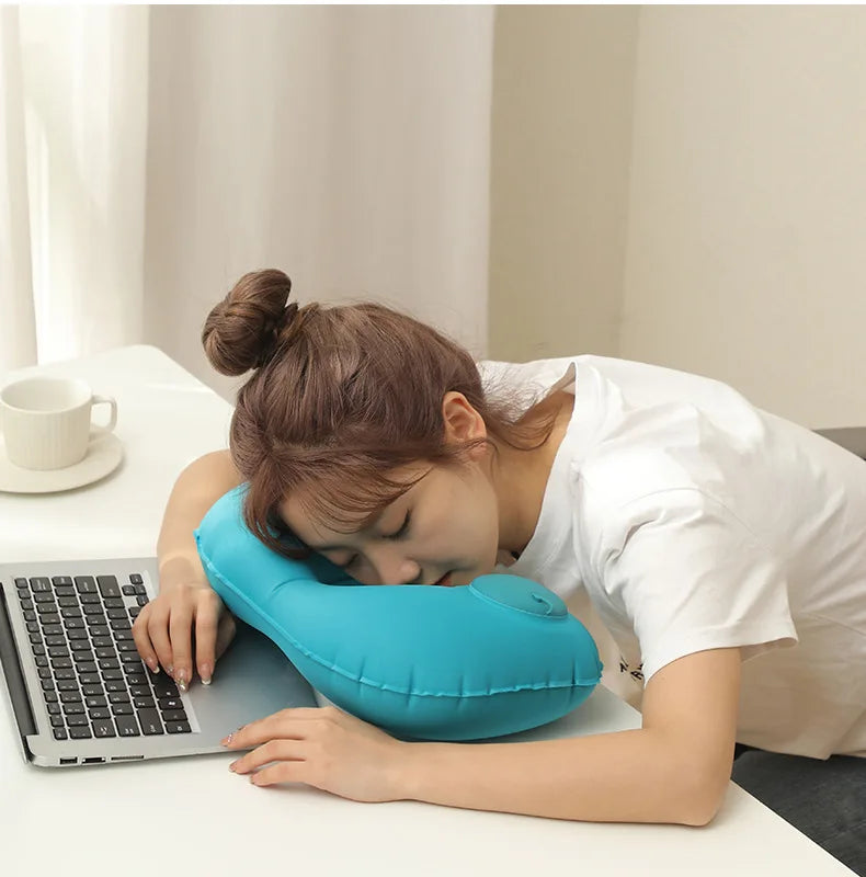 Press Inflatable U-Shaped Neck Pillow — Portable Travel Comfort for Train, Airplane & Long-Distance Journeys (Foldable, Lightweight)