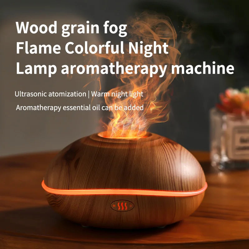 HLCOME Wood-Grain Ultrasonic Aroma Diffuser — 200 ml Essential Oil Humidifier with 7-Color LED Lights & Remote Control for Sleep and Stress Relief