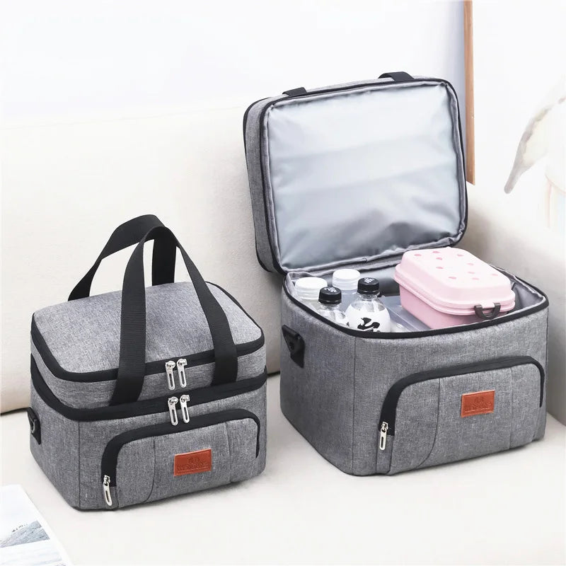 Double Layer Tote Cooler Lunch Bag with Shoulder Strap