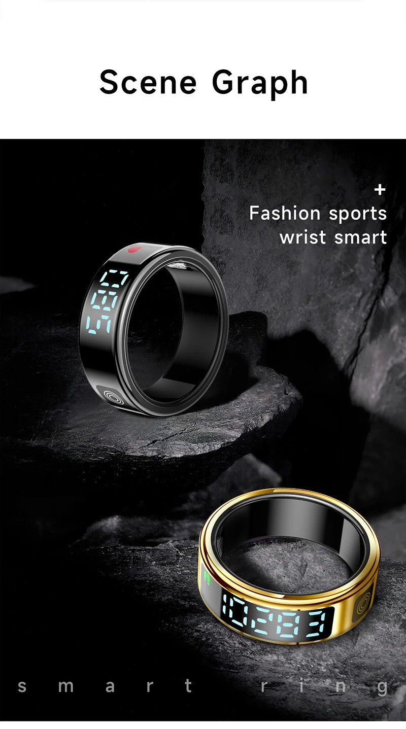 FIDI SR08 Smart Ring — LED Display Wellness Tracker with Sleep, Heart Rate & Sports Modes (Stainless Steel, 3ATM Waterproof)