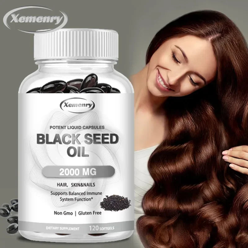 Black Seed Oil 2000 mg Capsules — Nourish Hair Growth, Skin & Nails, Support Immunity & Daily Vitality (60 / 120 Capsules)