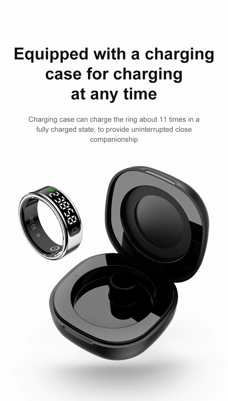 R11C Smart Ring — LED Display Wellness Tracker with Sleep, Heart Rate & Activity Monitoring (Stainless Steel, 1ATM Waterproof)