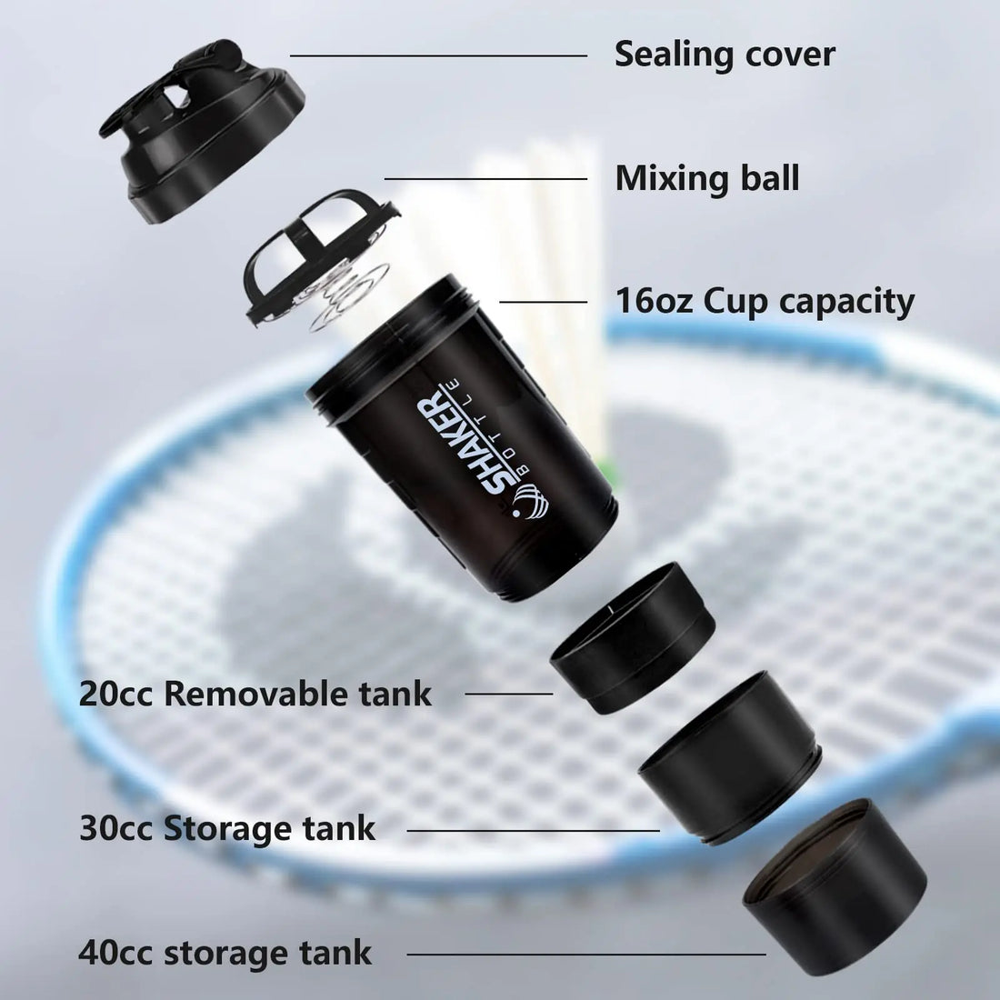 Protein Shaker Bottle 3-Layer Leak Proof