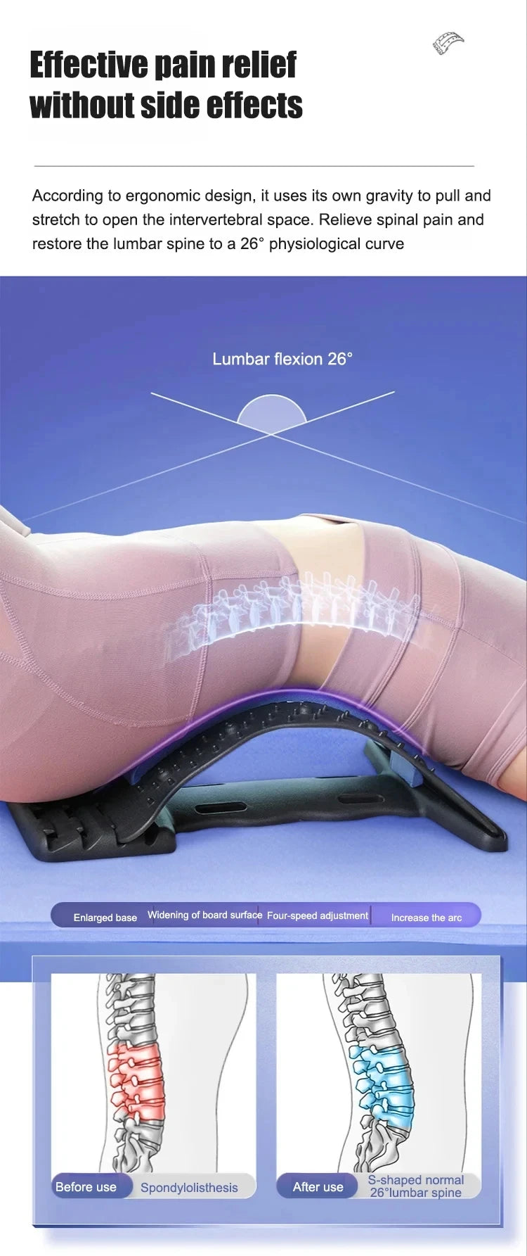 Adjustable Back & Spine Stretcher — Multi-Level Lumbar and Cervical Support Massager for Posture Alignment, Tension Relief & Fitness Recovery