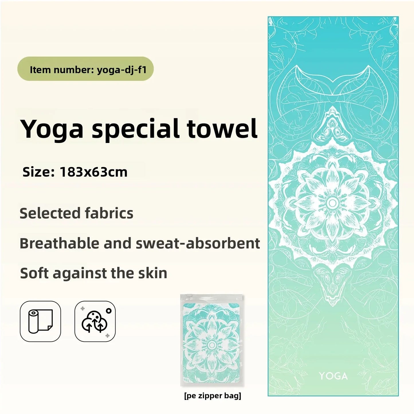 Portable Yoga Towel — Professional Anti-Slip Sweat-Absorbent Travel Mat Towel for Fitness, Pilates & Meditation (Compact Multi-Functional Design)
