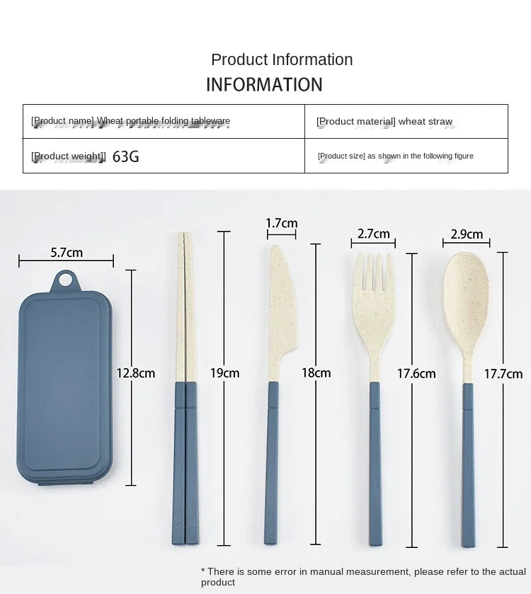 5pcs Portable Wheat Straw Cutlery Set with Carrying Box
