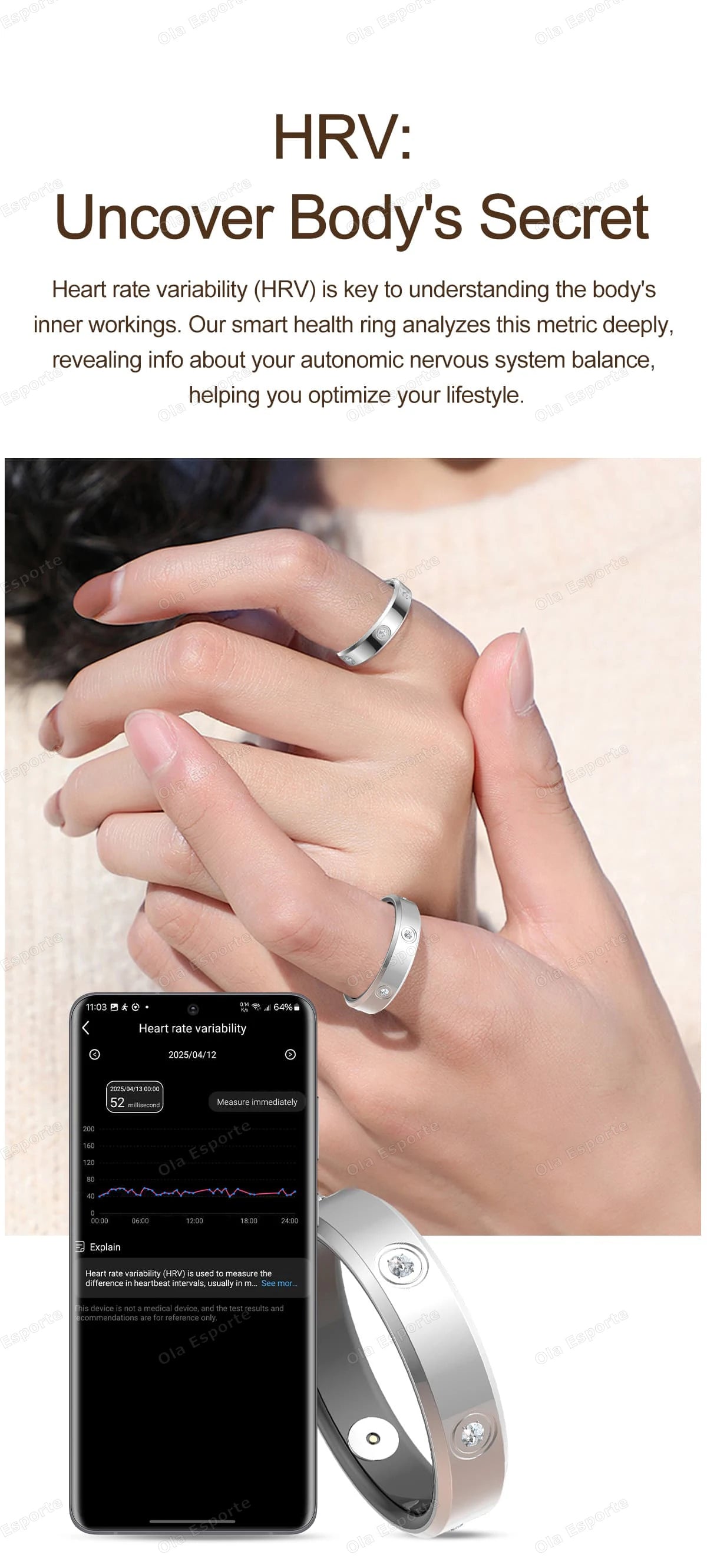 Fashion Smart Ring — Activity, Heart Rate & Sleep Wellness Tracker (5ATM Waterproof, Unisex, Android & iOS)