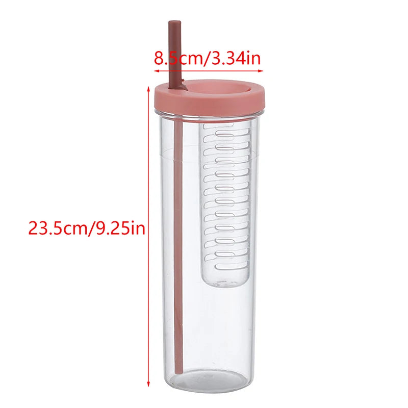 Portable Plastic Water Bottle with Fruit Infuser & Straw