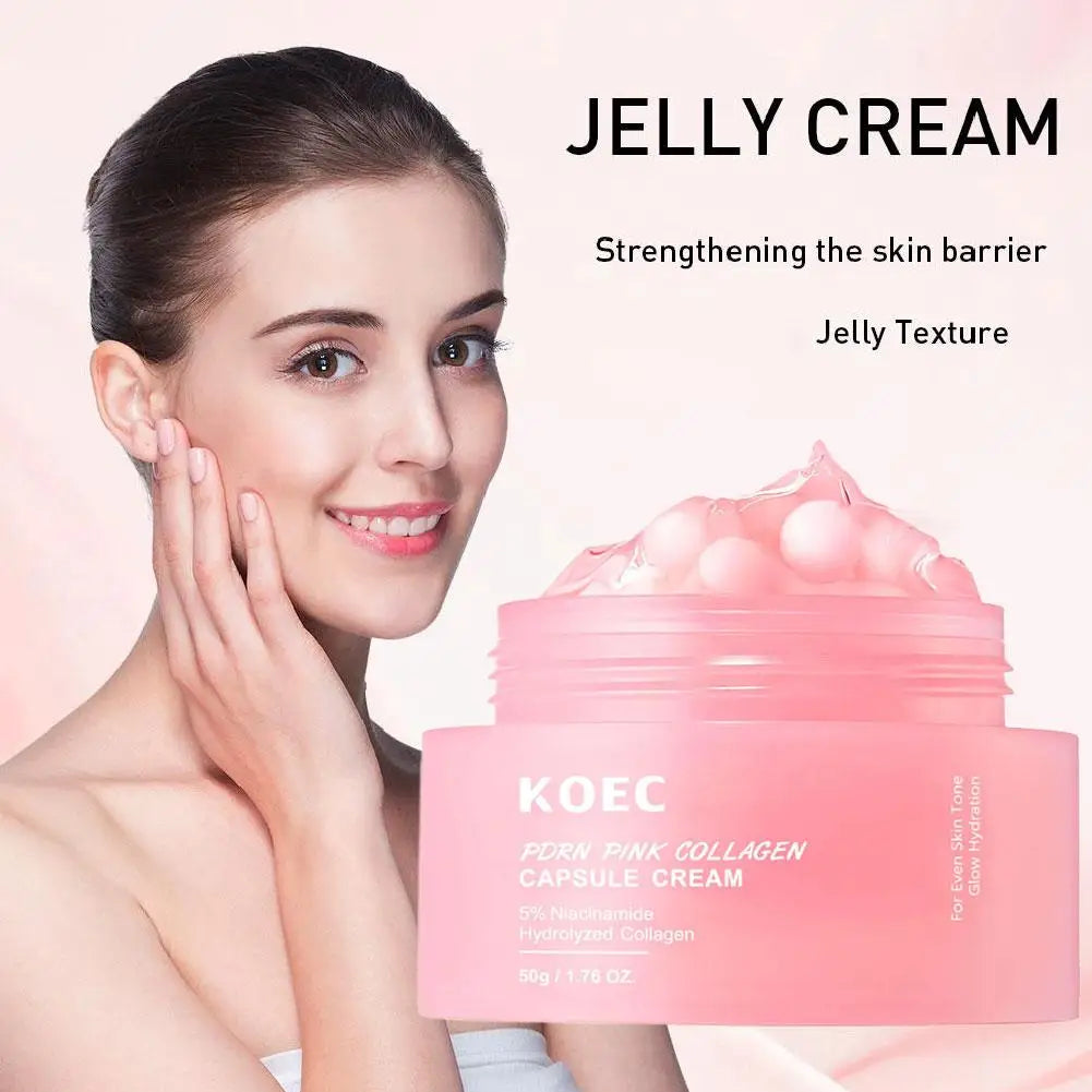Pink Collagen Capsule Cream — 5% Niacinamide & Hydrolyzed Collagen Deep Hydrating Jelly Moisturizer (50 g)
