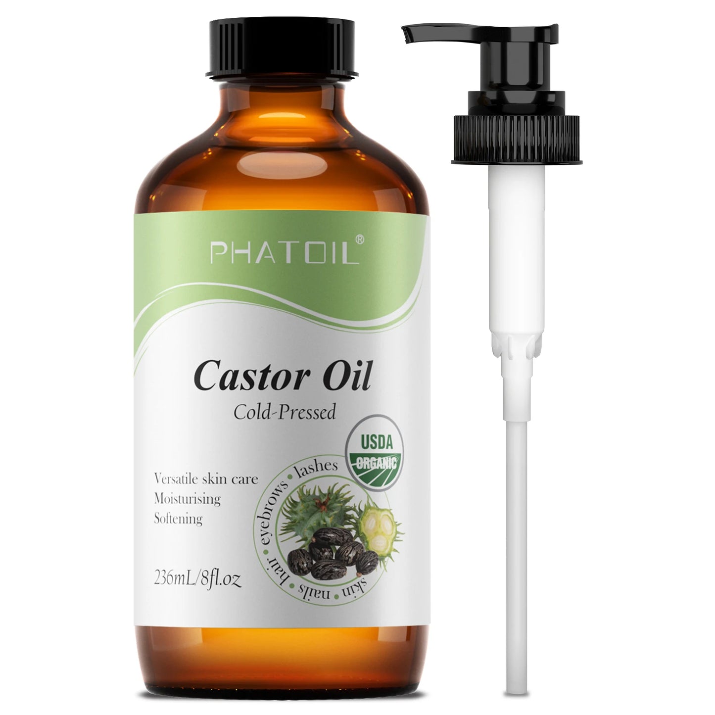 PHATOIL Organic Castor Oil — Nourish Lashes, Hair & Skin (236 ml / 118 ml)