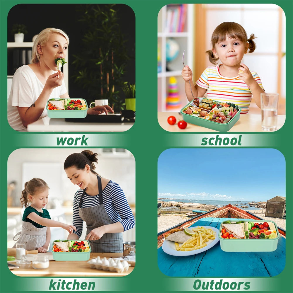 3-Compartment Microwave Lunch Box with Utensils