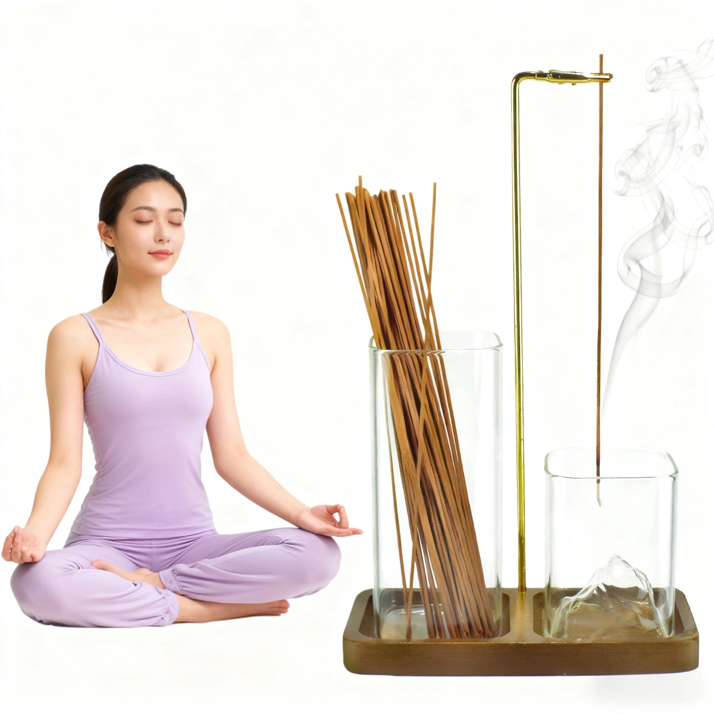 Wooden Incense Holder with Removable Glass Ash Catcher — Mess-Free Incense Burner for Meditation, Yoga & Spa Rituals