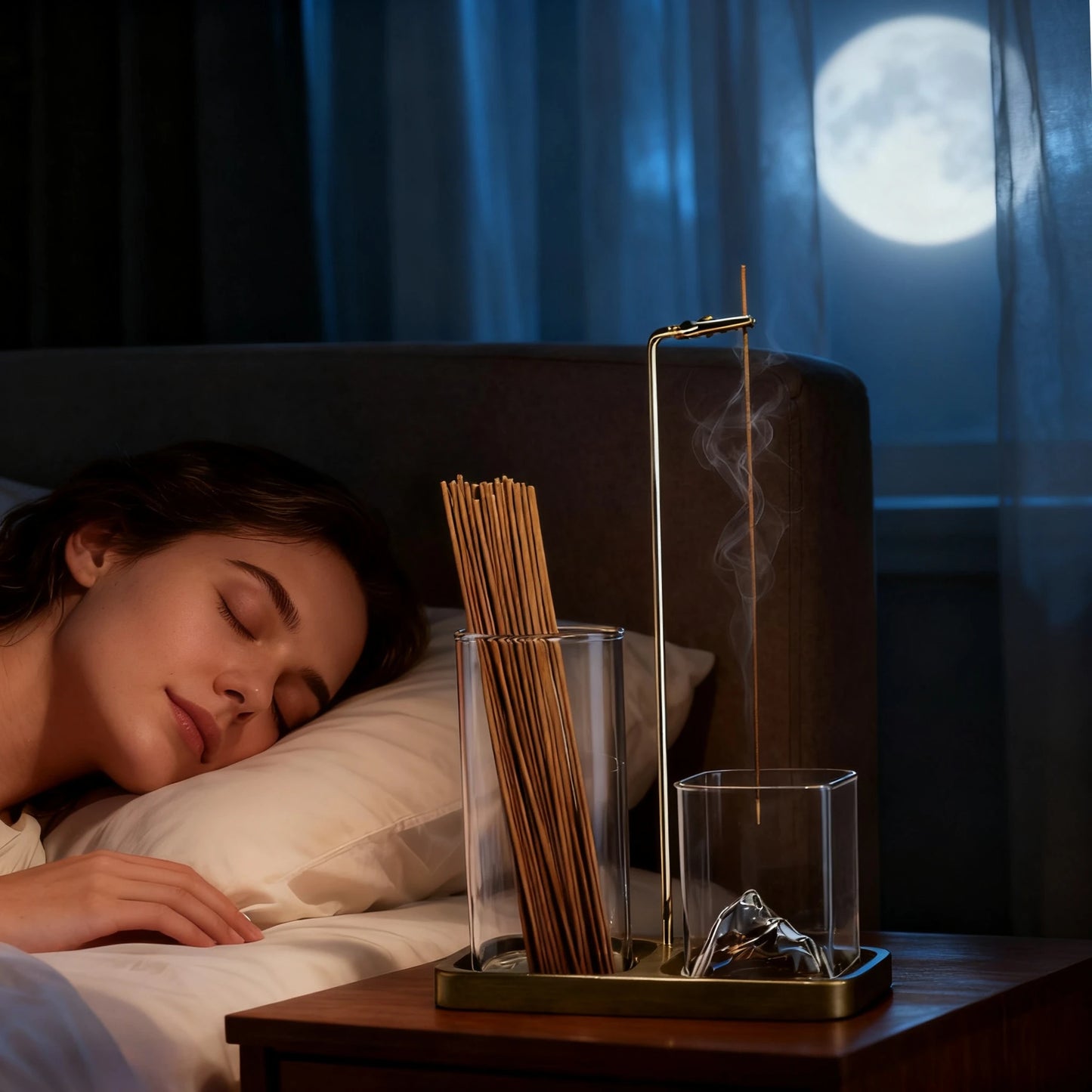 Wooden Incense Holder with Removable Glass Ash Catcher — Mess-Free Incense Burner for Meditation, Yoga & Spa Rituals