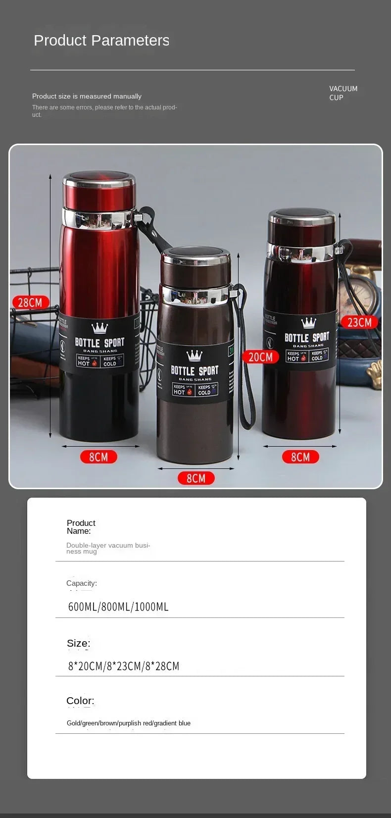 1L Stainless Steel Thermal Water Bottle