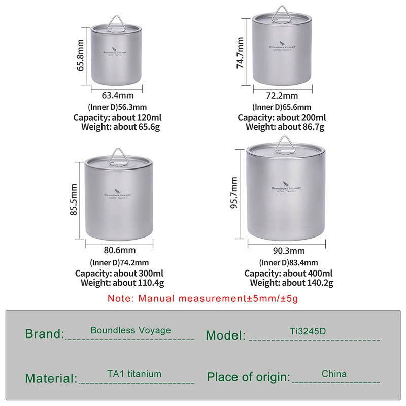 Boundless Voyage Titanium Mug — Double-Walled Anti-Scalding Stackable Cup for Outdoor Camping, Tea & Coffee (400 ml)