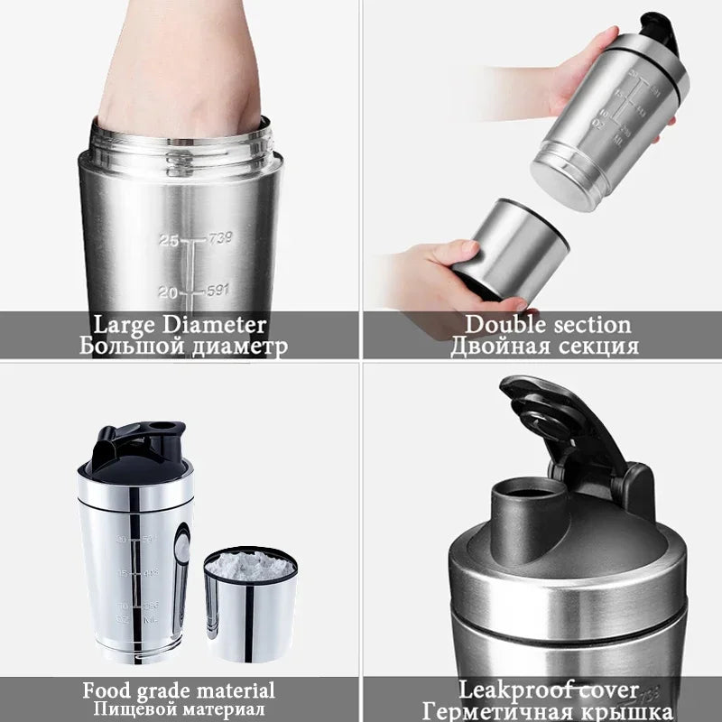 Stainless Steel Double-Layer Sports Shaker Bottle