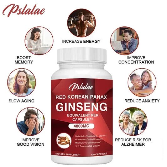 Premium Korean Red Ginseng Extract 4,800 mg — 120 Vegetarian Capsules (12:1 Concentrated, 2-Month Supply) Non-GMO, Non-GMO, Gluten-Free
