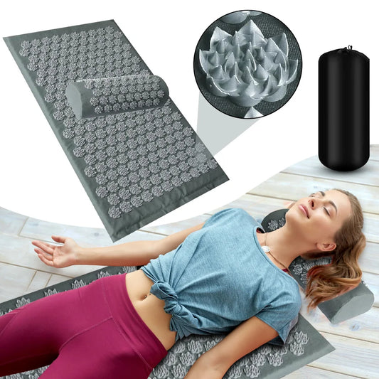 Shiatsu Acupressure Mat & Pillow Set — Deep Pressure Massage Pad with Spikes for Muscle Recovery, Relaxation & Circulation Boost (Yoga & Pilates Use)