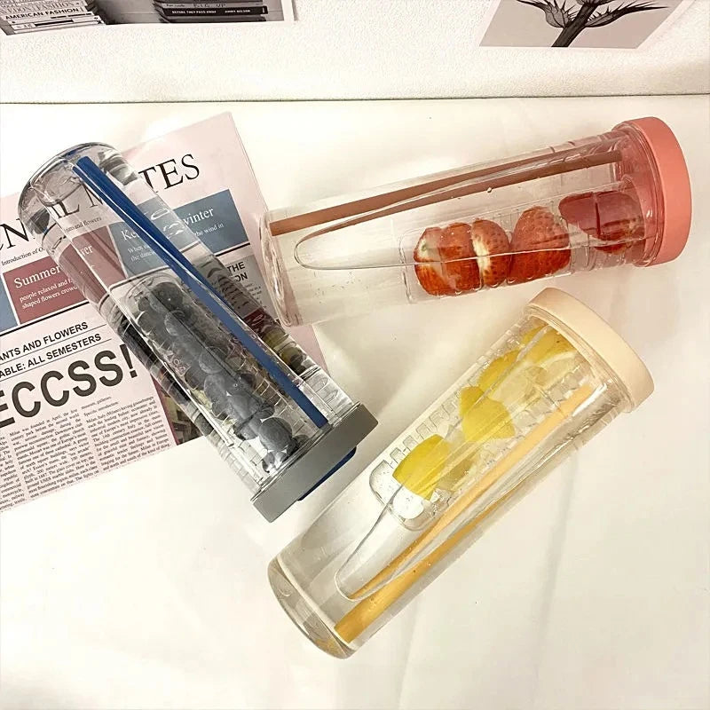 Portable Plastic Water Bottle with Fruit Infuser & Straw
