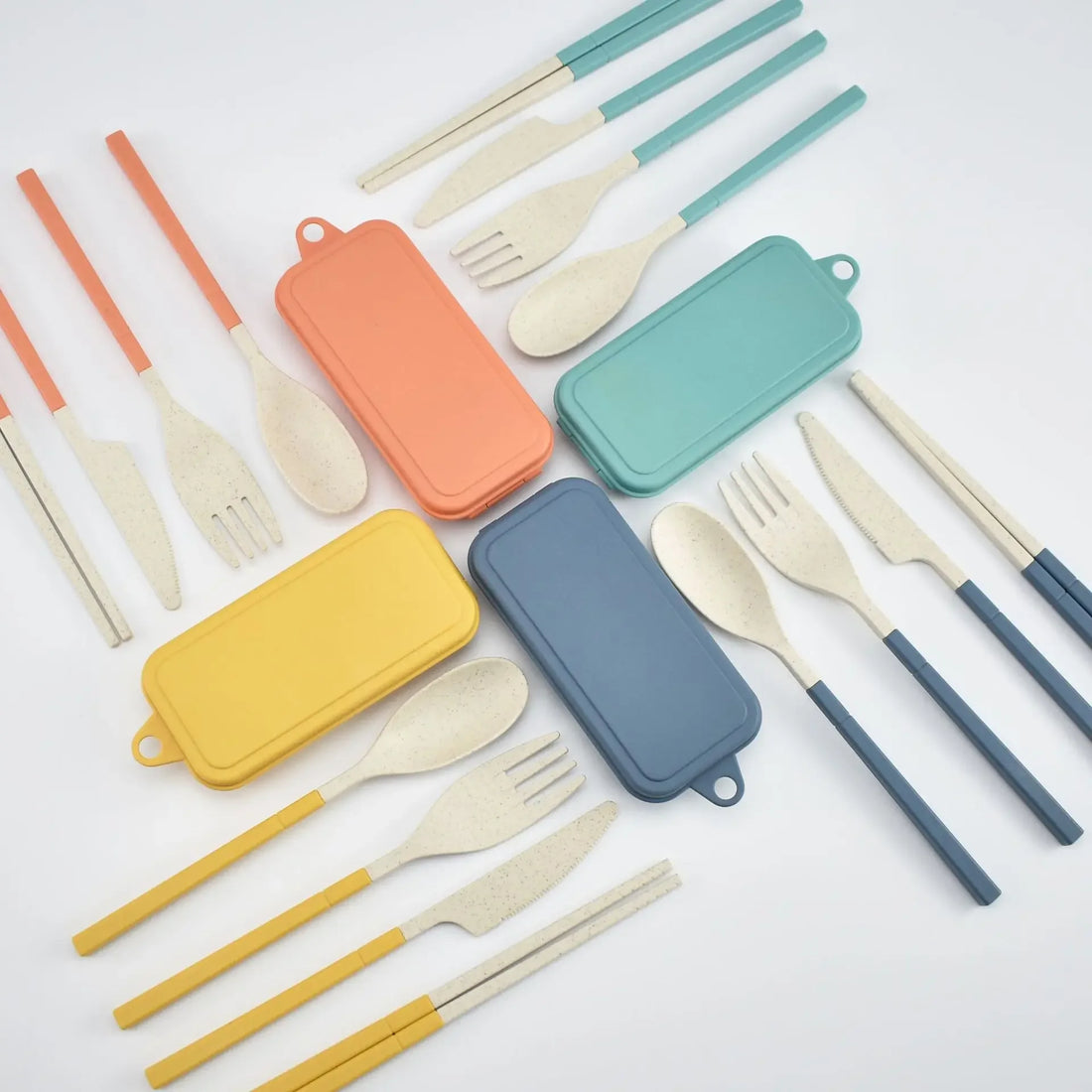 5pcs Portable Wheat Straw Cutlery Set with Carrying Box
