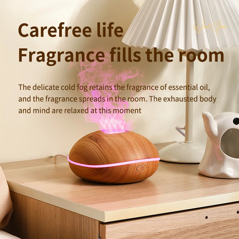 HLCOME Wood-Grain Ultrasonic Aroma Diffuser — 200 ml Essential Oil Humidifier with 7-Color LED Lights & Remote Control for Sleep and Stress Relief