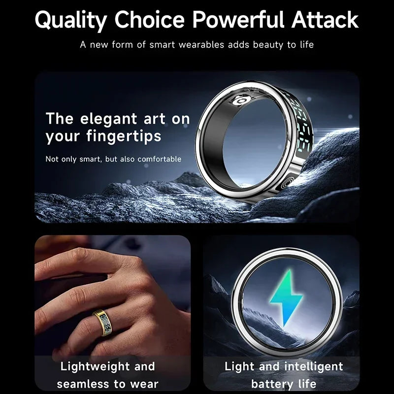 FIDI SR08 Smart Ring — LED Display Wellness Tracker with Sleep, Heart Rate & Sports Modes (Stainless Steel, 3ATM Waterproof)