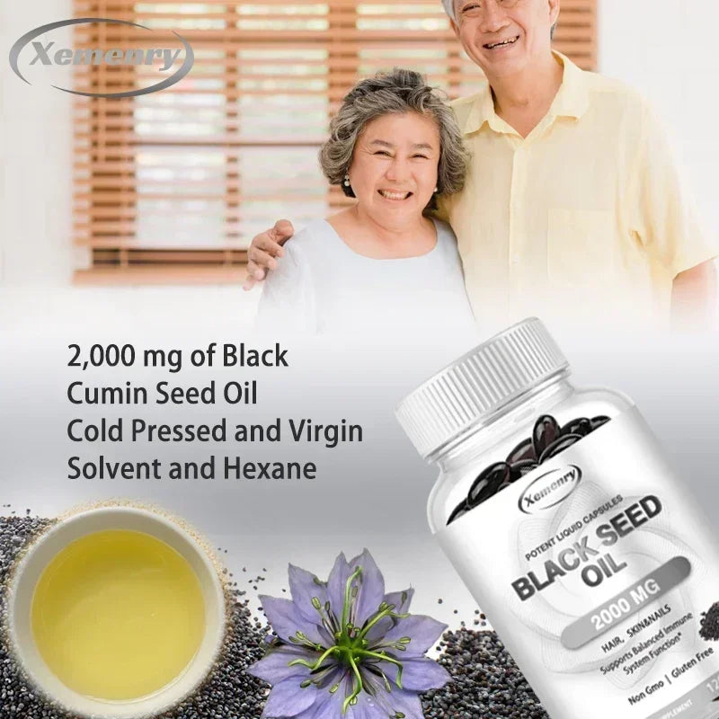 Black Seed Oil 2000 mg Capsules — Nourish Hair Growth, Skin & Nails, Support Immunity & Daily Vitality (60 / 120 Capsules)